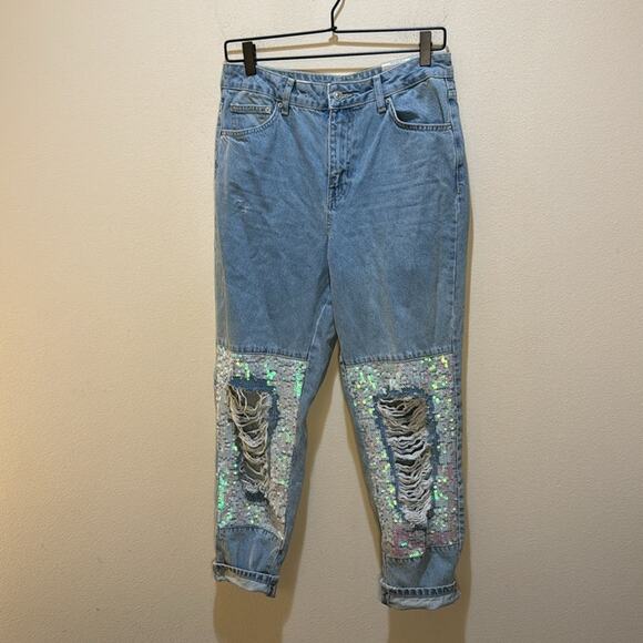 Topshop Sequin High Waist Mom Jeans Size 8 - Picture 3 of 9